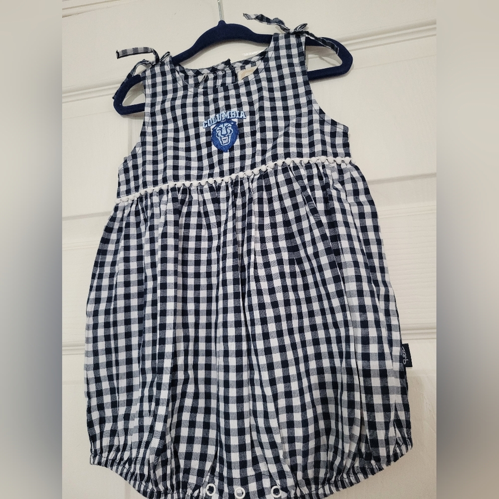 GARB Baby Girls Columbia University Blue White Gingham Romper 18 Months NWT